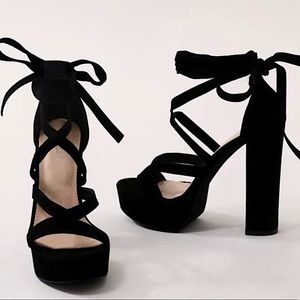public desire-black suede lace up heels